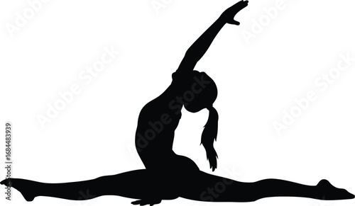 Black silhouette of a gymnast performing a split white