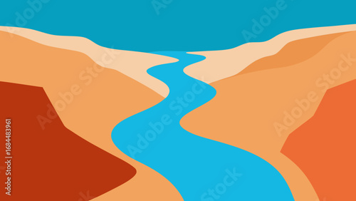 Scenic River Winding Through a Deep Canyon Vector Art Beautiful Natural Landscape