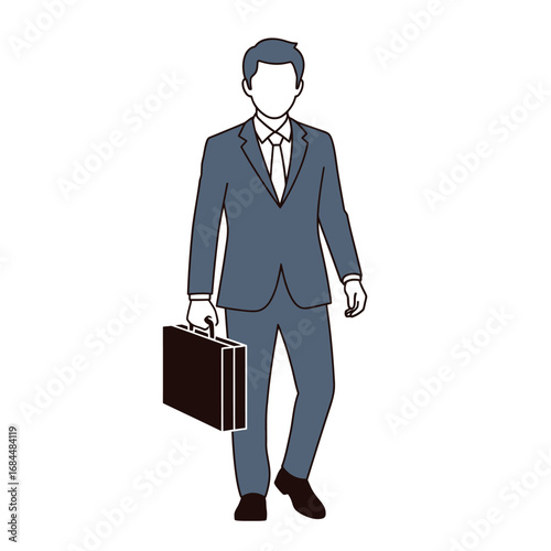 Stylized illustration of a businessman confidently walking with a briefcase ready for success