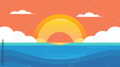 Enjoy a Peaceful Sunrise Over the Sea Serene Nature Vector Illustration
