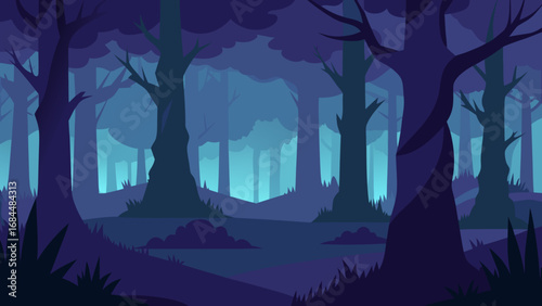 Wander an Eerie Twilight Forest Mysterious Nature Vector Illustration
