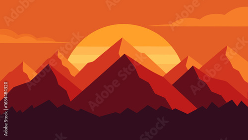 Witness Fiery Sunset Over Mountains Stunning Nature Vector Illustration