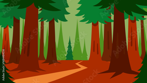 Explore Ancient Redwood Grove Majestic Nature Vector Illustration Art