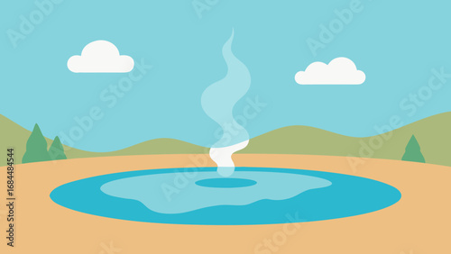 Witness a Steaming Geothermal Pool Unique Nature Vector Illustration