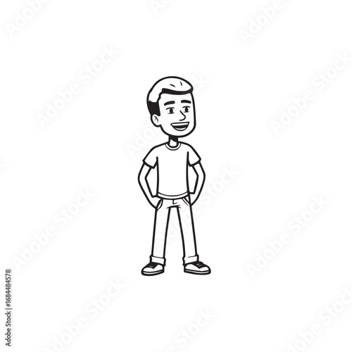 Handsome Man Black and White Illustration Vector Image Male Portrait Fashion Sketch Line Art Design	