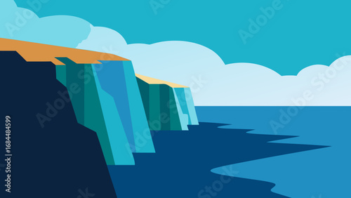 Witness Dramatic Seascape with High Cliffs Powerful Nature Vector Artwork