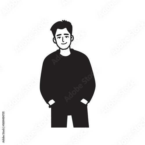 Handsome Man Black and White Illustration Vector Image Male Portrait Fashion Sketch Line Art Design	