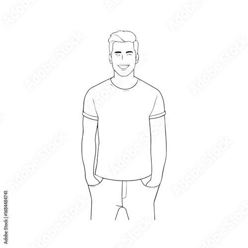 Handsome Man Black and White Illustration Vector Image Male Portrait Fashion Sketch Line Art Design	