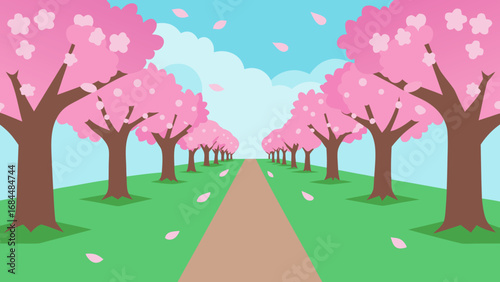 Stroll an Alley of Cherry Blossom Trees Enchanting Nature Vector Art