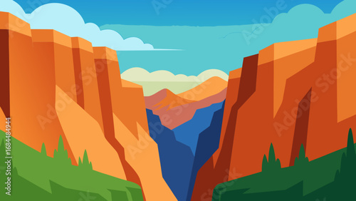 Behold Towering Canyon Walls Majestic Nature Vector Landscape Illustration