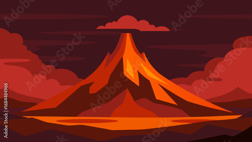 Discover a Dramatic Volcanic Landscape Powerful Nature Vector Illustration