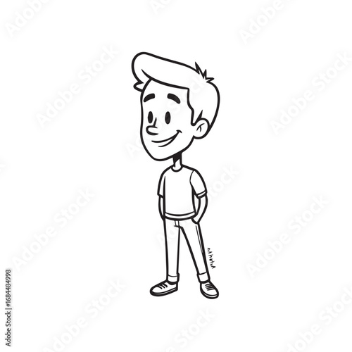 Handsome Man Black and White Illustration Vector Image Male Portrait Fashion Sketch Line Art Design	