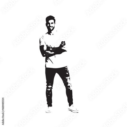 Handsome Man Black and White Illustration Vector Image Male Portrait Fashion Sketch Line Art Design