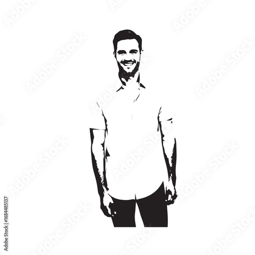 Handsome Man Black and White Illustration Vector Image Male Portrait Fashion Sketch Line Art Design