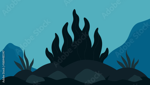 Dark Seaweed on Rocks Nature Vector Image Capturing Coastal Marine Life