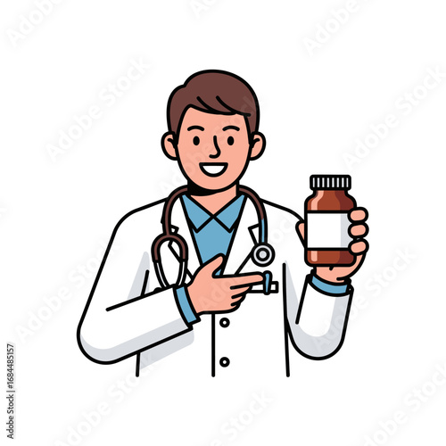 Healthcare professional presenting medication bottle for treatment and wellness guidance