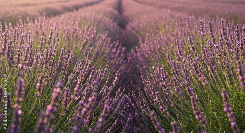 Fototapeta premium Lavender spring background, purple blossoms under sunlight