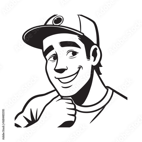 Handsome Man Black and White Illustration Vector Image Male Portrait Fashion Sketch Line Art Design