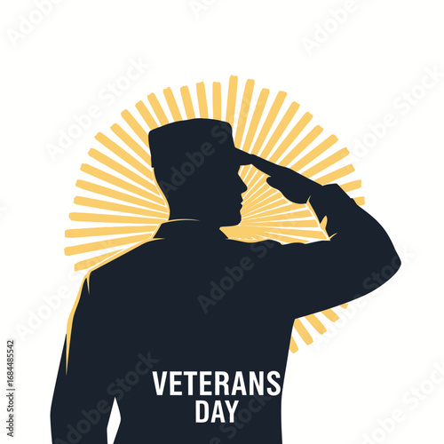 Silhouette saluting soldier against radiant backdrop for Veterans Day observance design