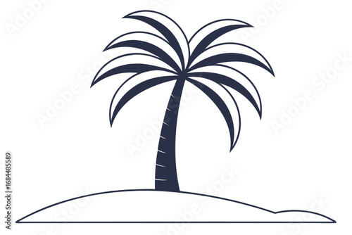 Silhouette of a Palm Tree on a Small Island Outline tropical beach