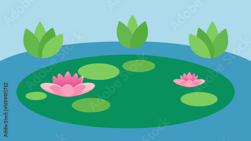 Elegant Water Lily Pond Nature Vector Graphic Depicting Aquatic Floral Beauty