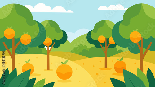 Fragrant Citrus Grove Nature Vector Drawing Presenting Lush Fruit Orchard