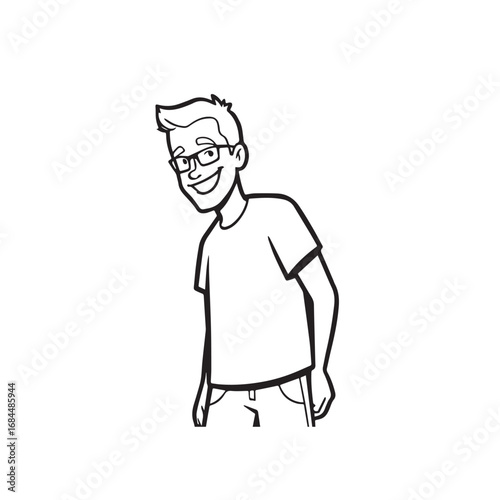 Handsome Man Black and White Illustration Vector Image Male Portrait Fashion Sketch Line Art Design