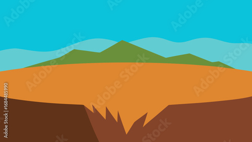 Edge of a Caldera Rim Nature Vector Artwork Presenting Grand Volcanic Scenery