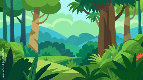 Vibrant Lush Subtropical Forest a Dense Nature Vector Illustration