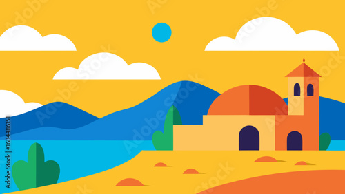 Sunny Warm Mediterranean Landscape a Beautiful Nature Vector Scene