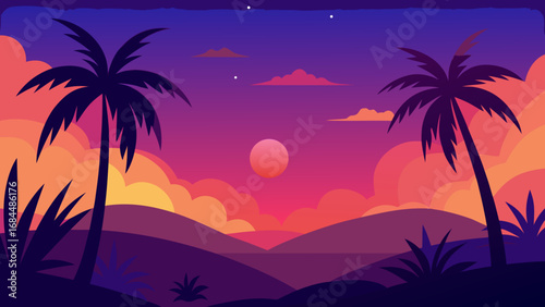 Exotic Vibrant Tropical Twilight a Warm Nature Vector Illustration