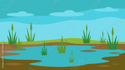 Damp Waterlogged Lowland Fen a Unique Nature Vector Illustration