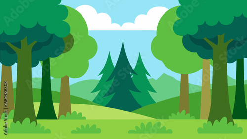 Sunny Bright Forest Clearing a Peaceful Nature Vector Illustration