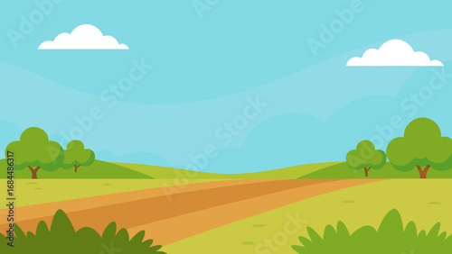 Expansive Wide Open Field a Serene Nature Vector Illustration