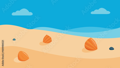 Beautiful Seashells Scattered on a Beach a Coastal Nature Vector Scene
