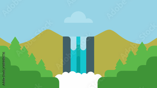 Charming Small Cascading Waterfall a Peaceful Nature Vector Scene