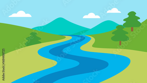 Dynamic Rapidly Flowing Stream a Vibrant Nature Vector Illustration