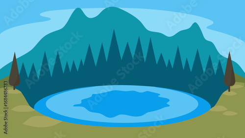 Mysterious Still Underground Lake a Hidden Nature Vector Illustration