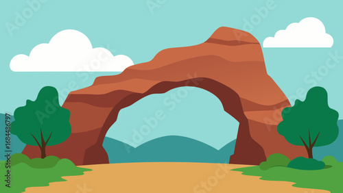 Spectacular Natural Arch Rock Formation Nature Vector Illustration