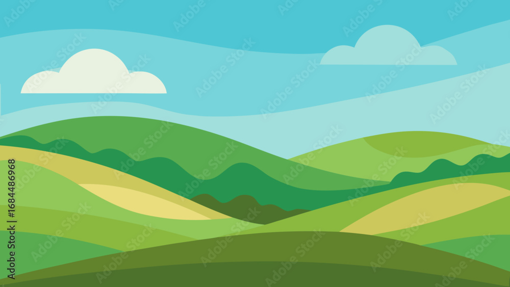 Obraz premium Gentle Rolling Hills Vector Nature Illustration Peaceful Country Landscape