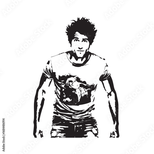 Handsome Man Black and White Illustration Vector Image Male Portrait Fashion Sketch Line Art Design