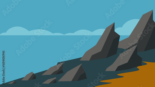 Jagged Rocky Shore Vector Nature Illustration Rugged Coastal Landscape