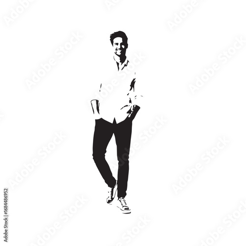 Handsome Man Black and White Illustration Vector Image Male Portrait Fashion Sketch Line Art Design