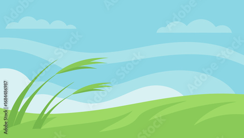 Grassy Plains Swaying Wind Vector Nature Illustration Open Field Scene