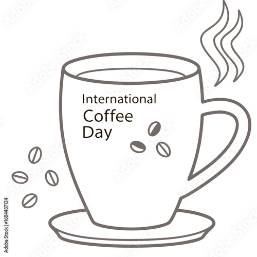 Celebrating international coffee day with a steaming cup and scattered beans creating a warm inviting atmosphere for coffee lovers everywhere today