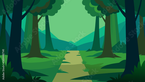 Deep Forest Interior Vector Nature Illustration Mysterious Woodland Scene