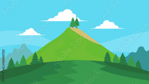High Hilltop View Vector Nature Illustration Sweeping Landscape Scenery