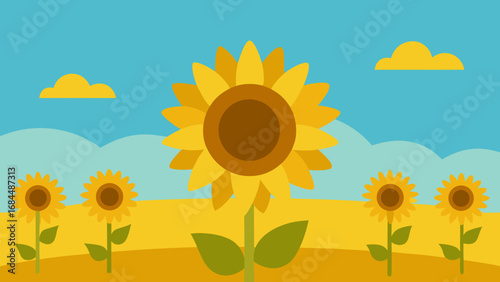 Golden Sunflower Field Vector Nature Illustration Bright Floral Display
