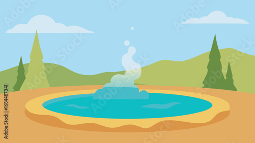 Steaming Geothermal Pool Vector Nature Illustration Hot Spring Landscape
