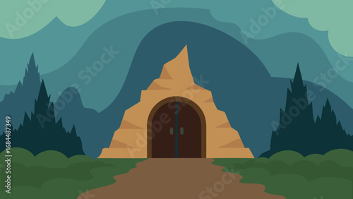 Mysterious Cavern Entrance Vector Nature Illustration Dark Cave Opening
